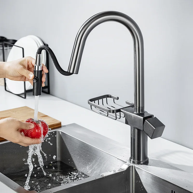 США alle Kupfer schwarz Haushalt ausziehbare Küchenarmatur Einloch Waschbecken heiß und kalt Wasserhahn