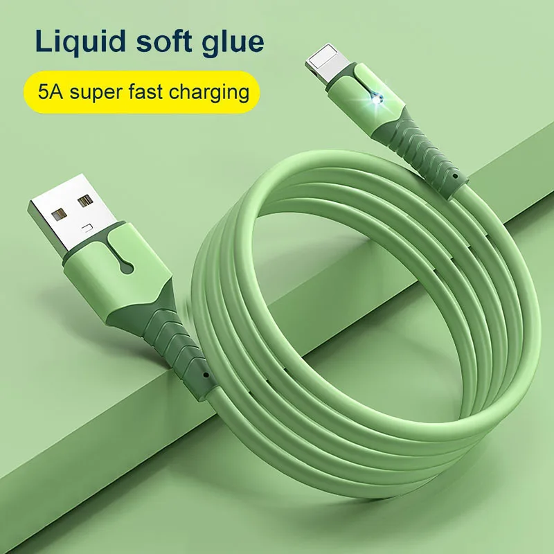 

5A 8 Pin Usb-kabel Voor Iphone 13 12 Mini 12 Pro Max X Xr 11 Xs 8 7 6S Vloeibare Siliconen Oplaadsnoer Telefoon Usb Data Kabel