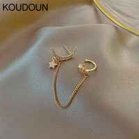 1pc new fashion gold color moon star clip earrings for women simple fake cartilage long tassel ear cuff jewelry gift