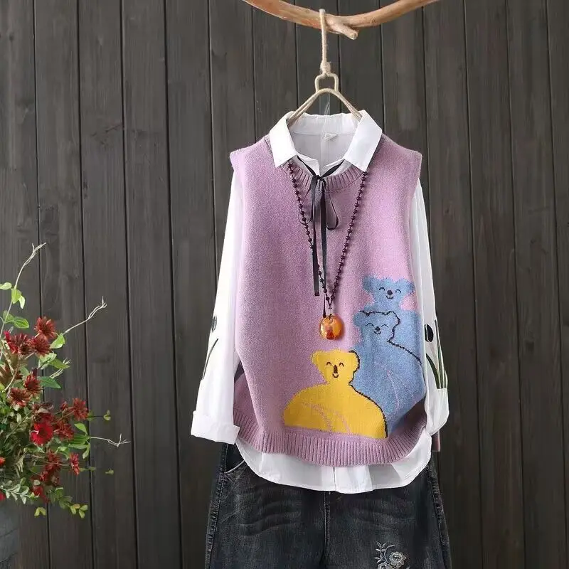 Женский жилет вязаный с круглым вырезом короткий стильный свитер плюшевым