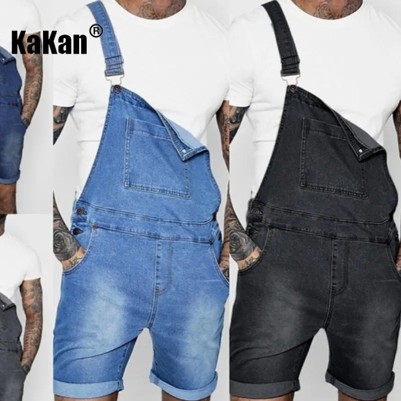 Kakan - European and American Summer New Style Suspender Band Jeans Men's Clothing, Youth Popular Denim Jumpsuit Shorts K34-201