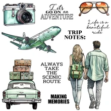 Mangocraft Couples' Travel Adventure Tour Metal Cutting Dies Clear Stamp DIY Scrapbooking Dies Silicone Stamps For Card Albums