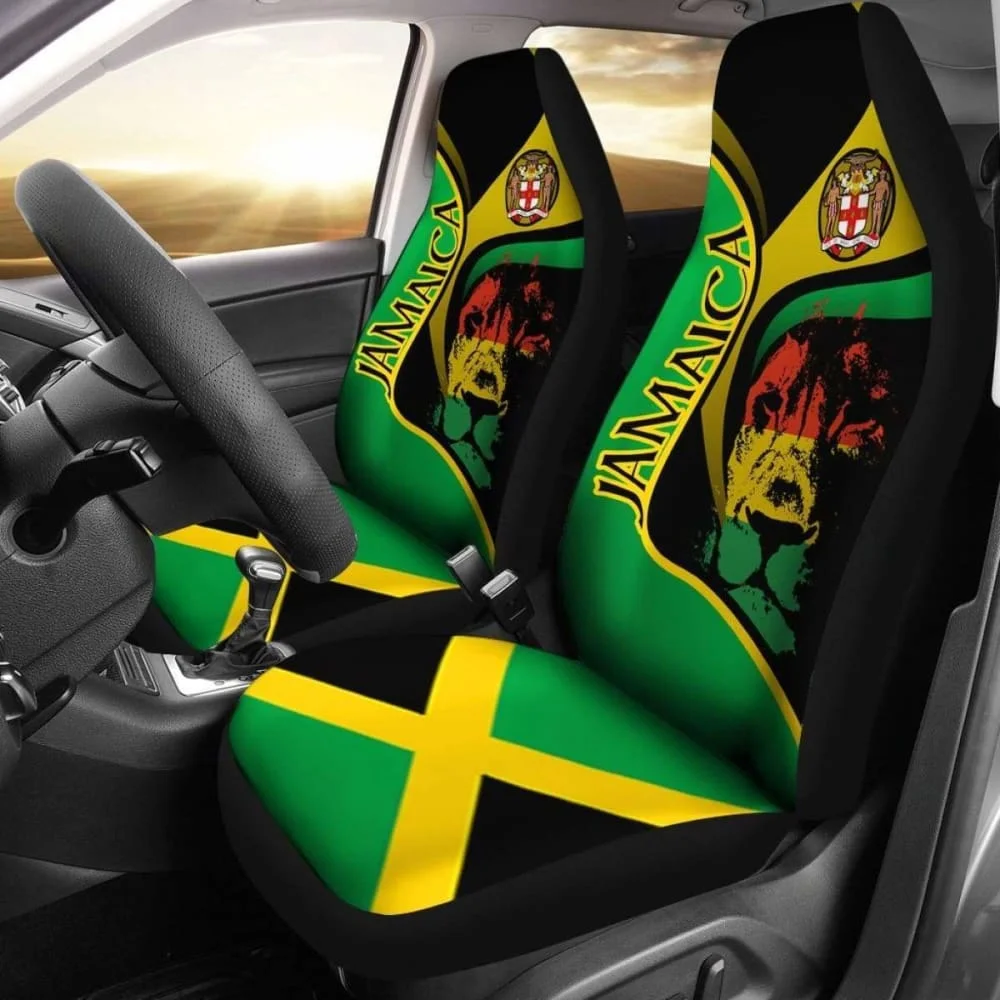 

Jamaica Car Seat Covers Jamaican Lion With Coat Of Arms Amazing 161012,Pack of 2 Universal Front Seat Protective Cover