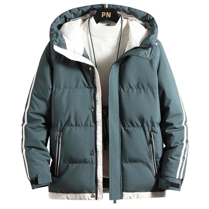 VARSANOL Winter Jackets Hooded Parkas for Men Thick Warm Windproof Striped Coat 2022 Men's Casual Solid Color Outwear Plus Size