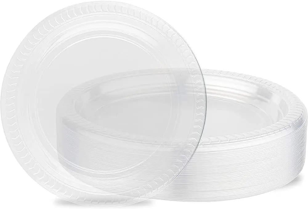 

40 pack disposable clear plastic plates, 9 "round microwave-safe, Premium hard plastic plates outdoor party, any occasion