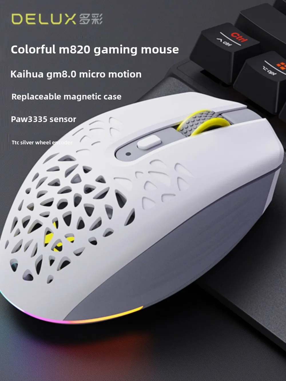 Фото Беспроводная игровая мышь DeLUX M820DC с тремя режимами подключения (2.4G, Bluetooth, проводной), перезаряжаемая, RGB, для киберспорта, 16000 DPI, для профессиональных геймеров, ПК и ноутбуков №2