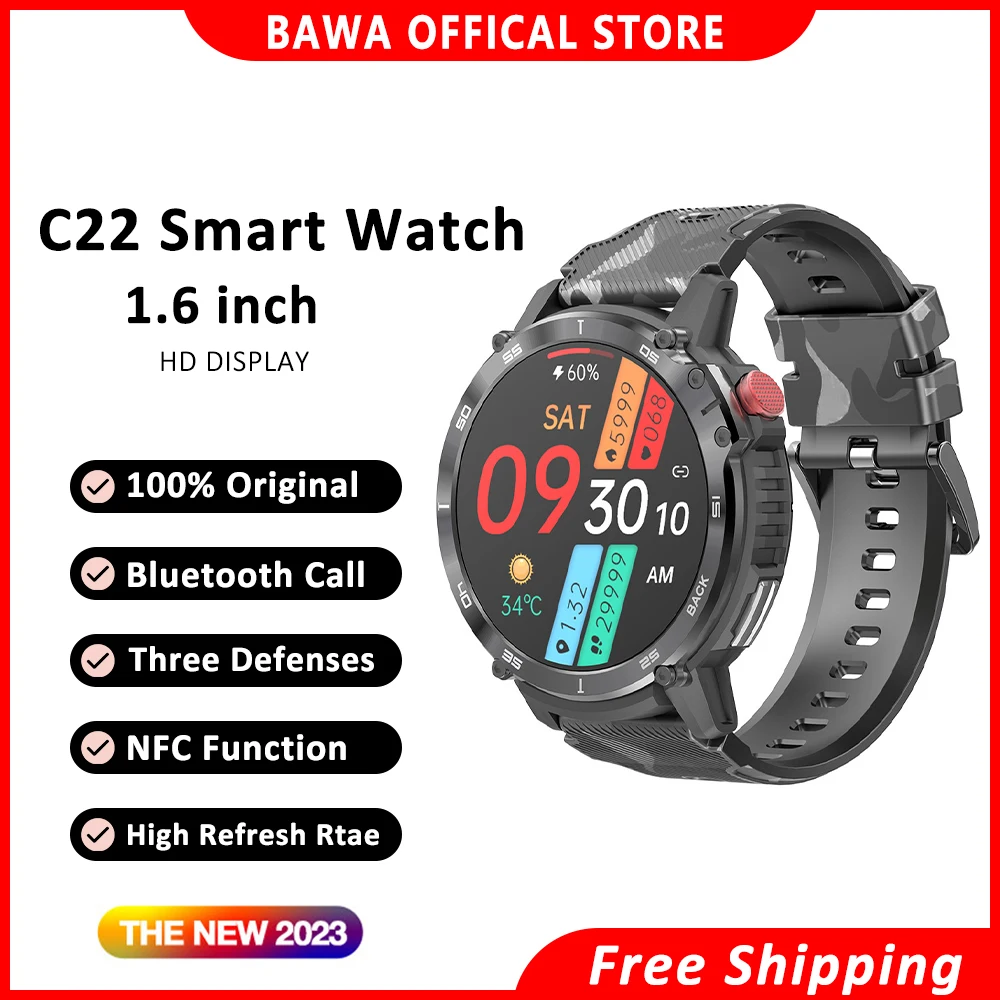 

C22 Smartwatch Bluetooth Calls Three Defenses Smart Bracelet Fitness Mechanical Heart Rate Detection Android Ios Man Watch Gifts