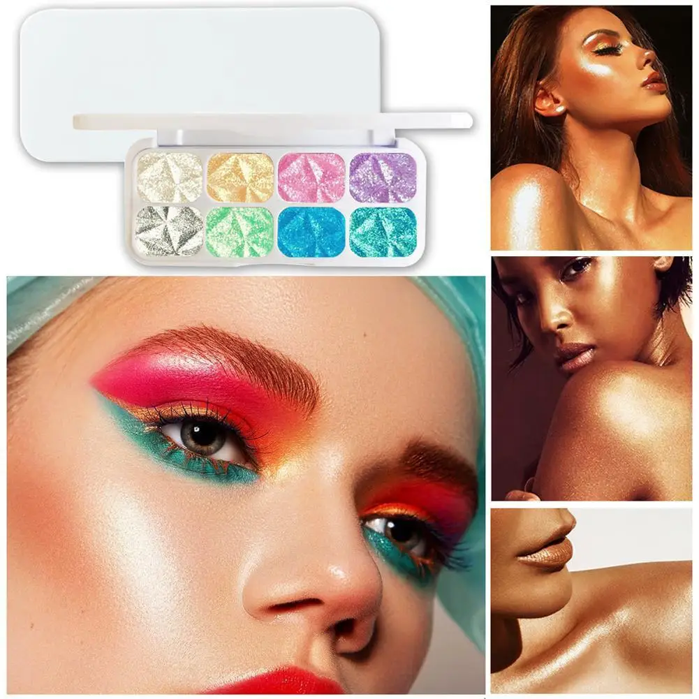 

Popular Macaron Eight Color Change Glitter Fairy Powder Performance Stage Nightclub Face Body Highlight Women Makeup Palette