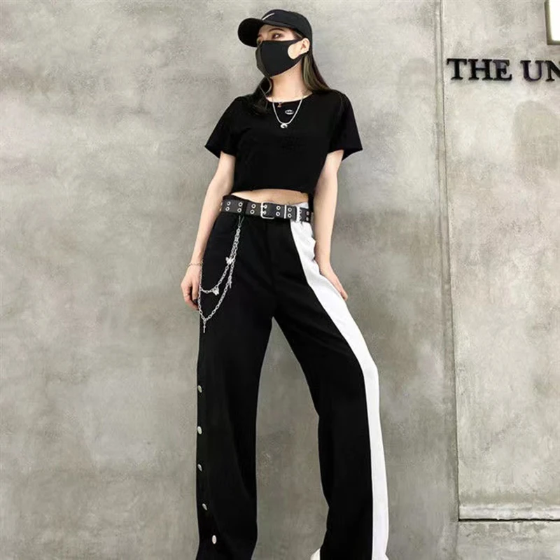Fashion Contrast Baggy Pants Femme 