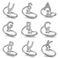 letter opening ring for women rhinestone mosaic initial cuff ring silver engagement shining adjustable size ring charm jewelry