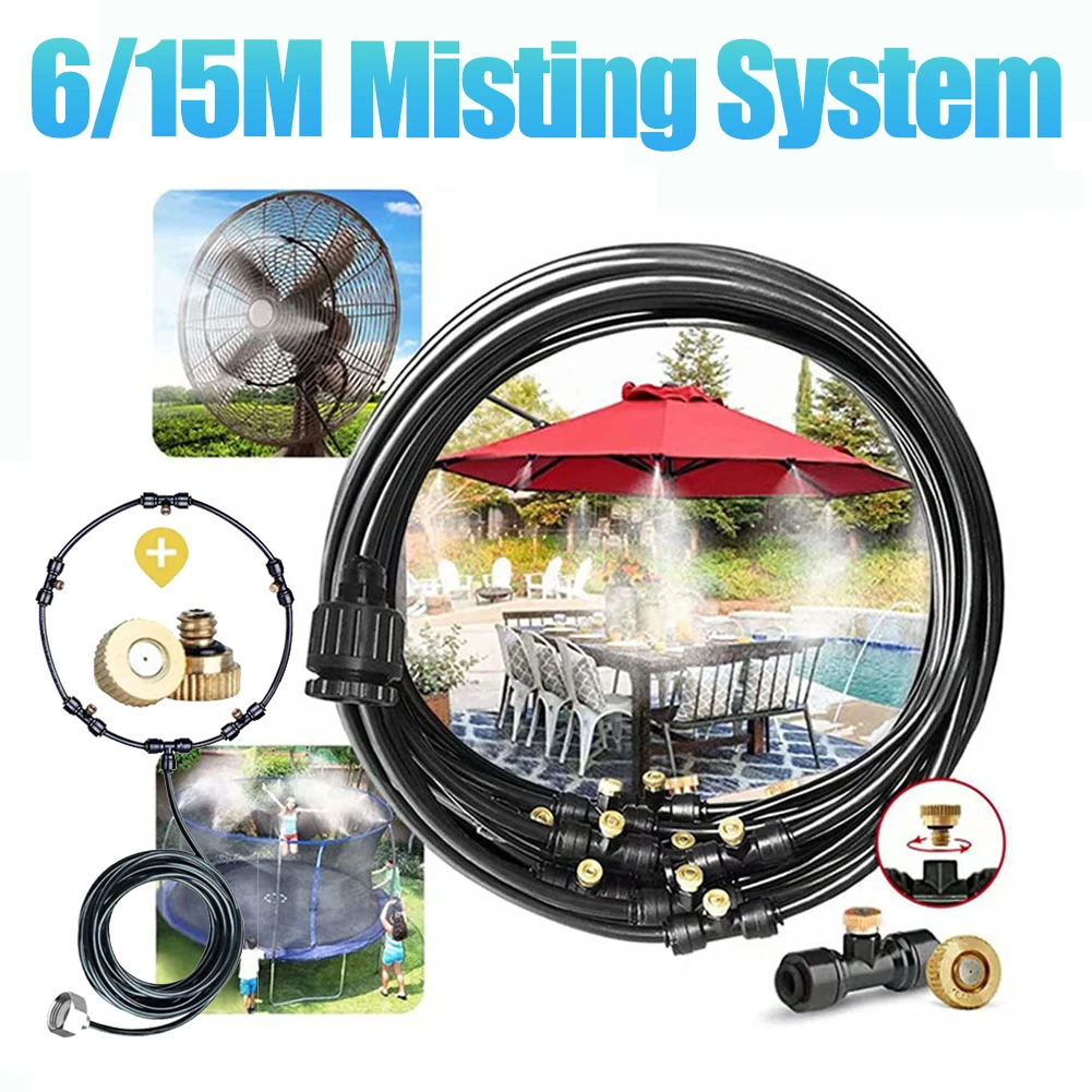 

6/15m Outdoor Nebulizer Garden Sprayer Misting Cooling System w/ 6/21 Mist Nozzles For Patio Terrace Greenhouse for Garden