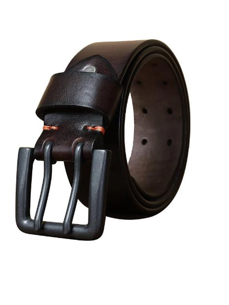Western Widen 4.3cm Double Pin Buckle Cow Leather Men Belt Fashion Joker Genuine Leather Men Belt Gift