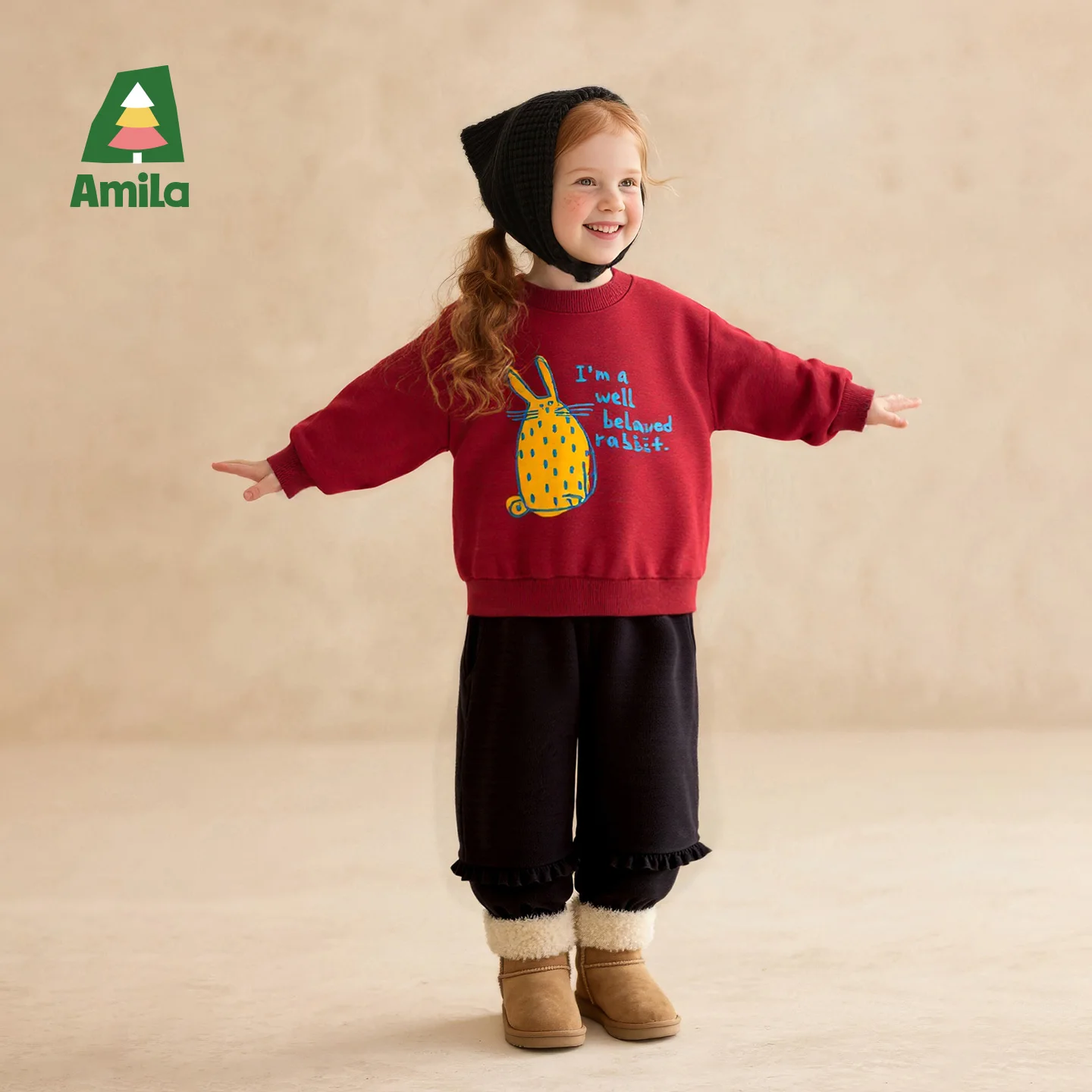 Фото Amila Kids 2025: зимняя детская спортивная толстовка для отдыха, желтый, бежевый, темно-серый, темно-красный, розовый, с забавным принтом №4