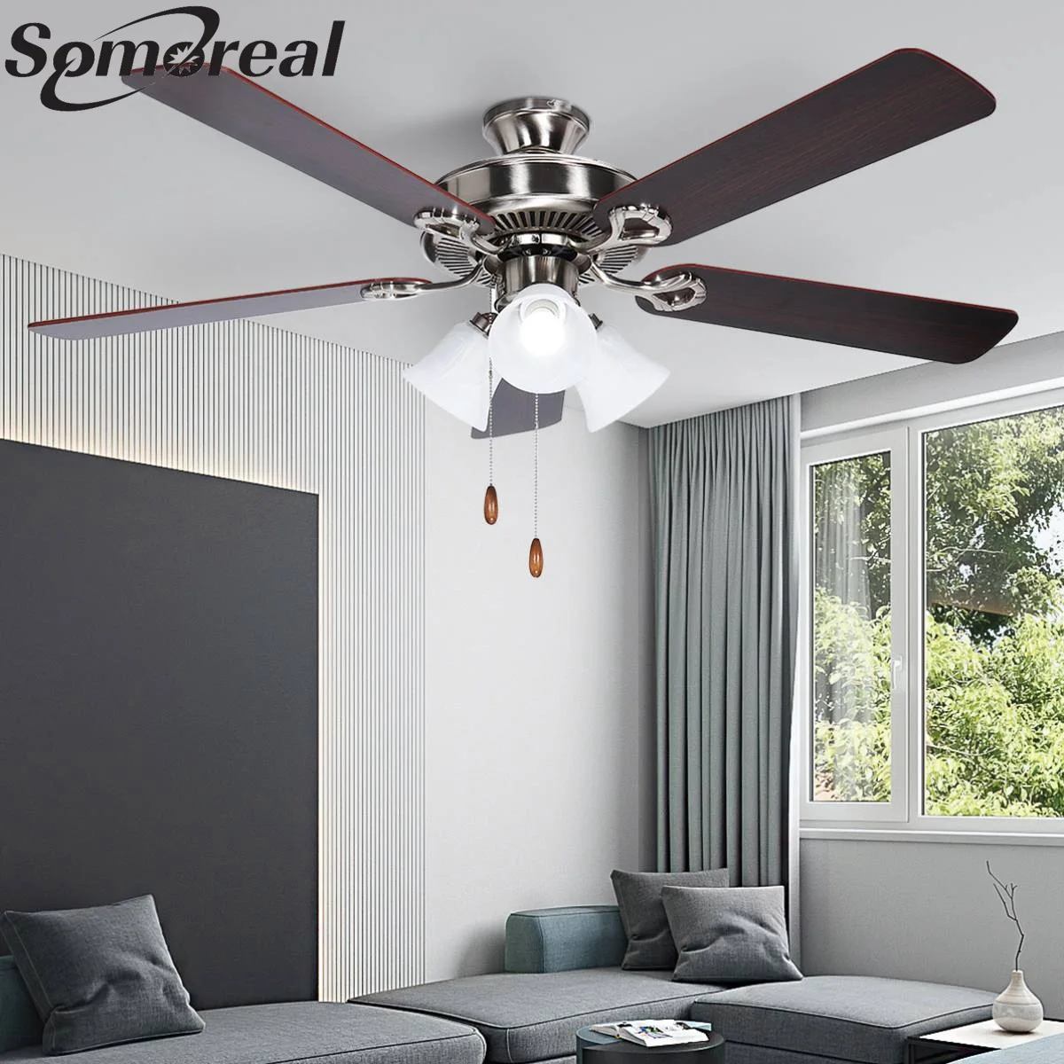 

LED Ceiling Fan lamp with Lighting Adjustable Wind Speed Modern Ceiling Light Electric fan 5 Blades for Bedroom Living Room Home