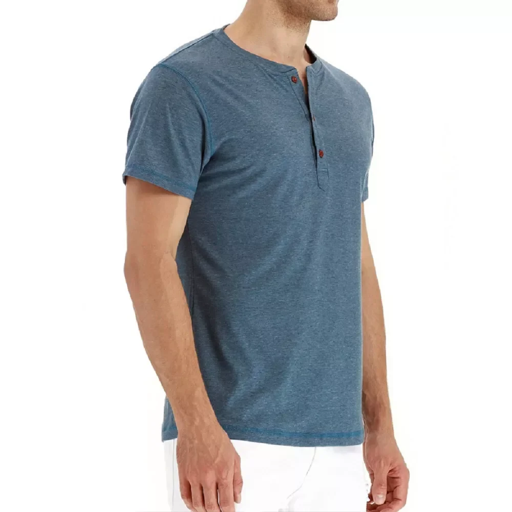 

Quality Cotton Men T-shirt Henry Neck Fashion Design Slim Fit Solid T-shirts Male Tops Tees Short Sleeve T Shirt For Men