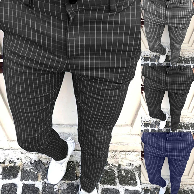 

Spring Fashion Plaid Printed Pencil Pants For Mens Vintage Mid Waist Button Trouser Male Autumn Casual Long Pant Streetwear