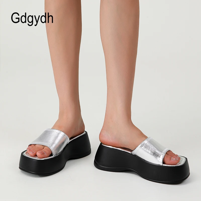 Gdgydh Women's Wedge Sandals Open Toe Outdoor Summer Casual Platform Slides Thick Soled Sports Slippers Silver Comfort