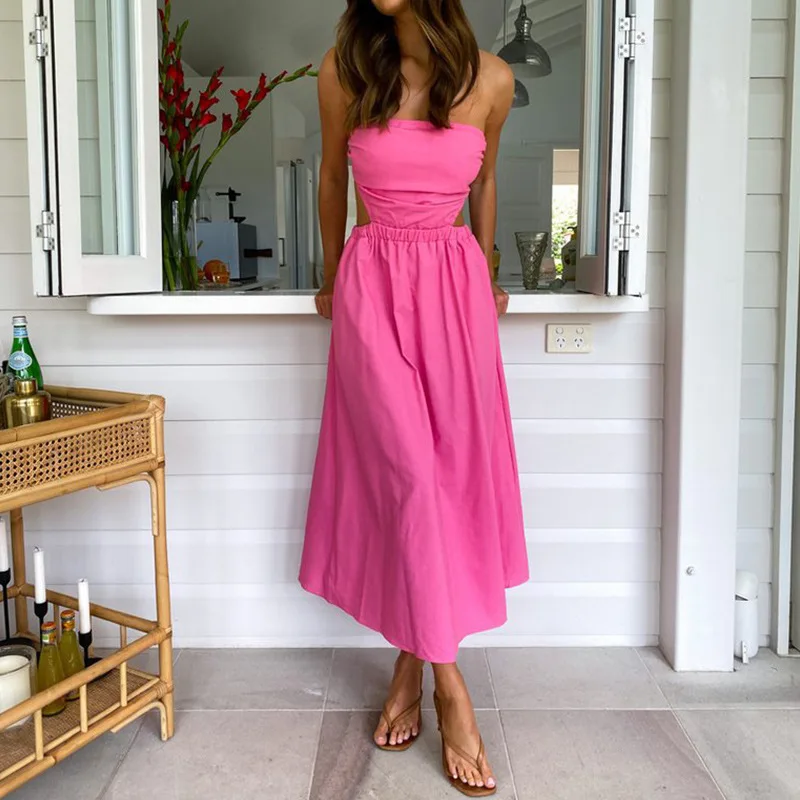 

Новинка лета 2022 года, темпераментное модное маленькое однотонное платье-футляр с высокой талией, вечернее платье