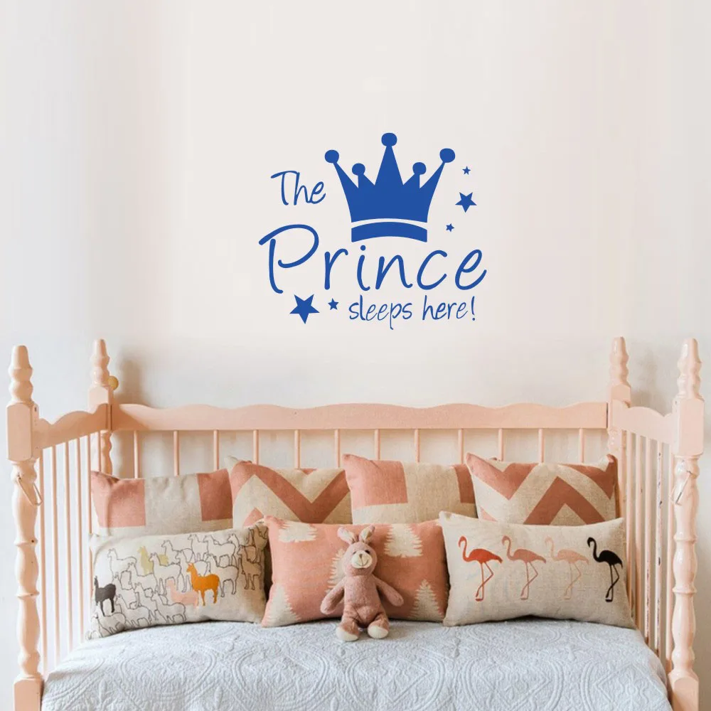 

The Prince Princess Sleep Here Mural Background Kids Living Room Princess Room Bedroom Removable Decal Crown Baby Wall Sticker