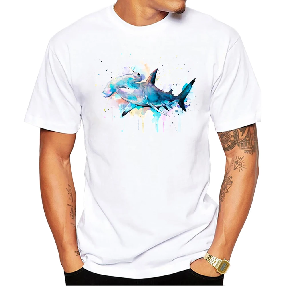 Teehub gemalt Walhai Tops Hammerhead Hai Print Männer T-Shirt O-Ausschnitt Männer Kleidung Kurzarm männlich lässig Streetwear – Detail 5