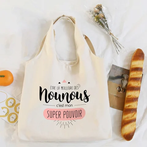 Спасибо Nounou сумка через плечо с французским принтом, парусиновая большая сумка, женские сумки в стиле Харадзюку, женские многоразовые сумки для покупок, подарок для Nounou