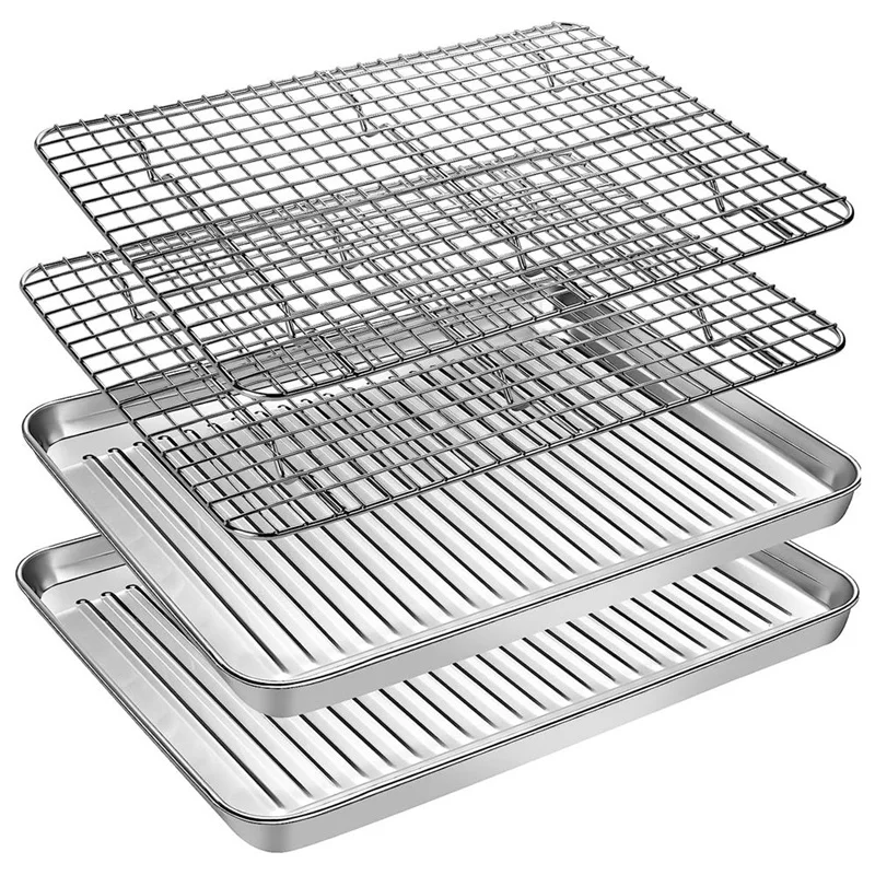 

Tray With Cooling Rack Set(2 Pans+2 Racks) With Cooling Rack Fit For Oven,Nonstick Baking Pan