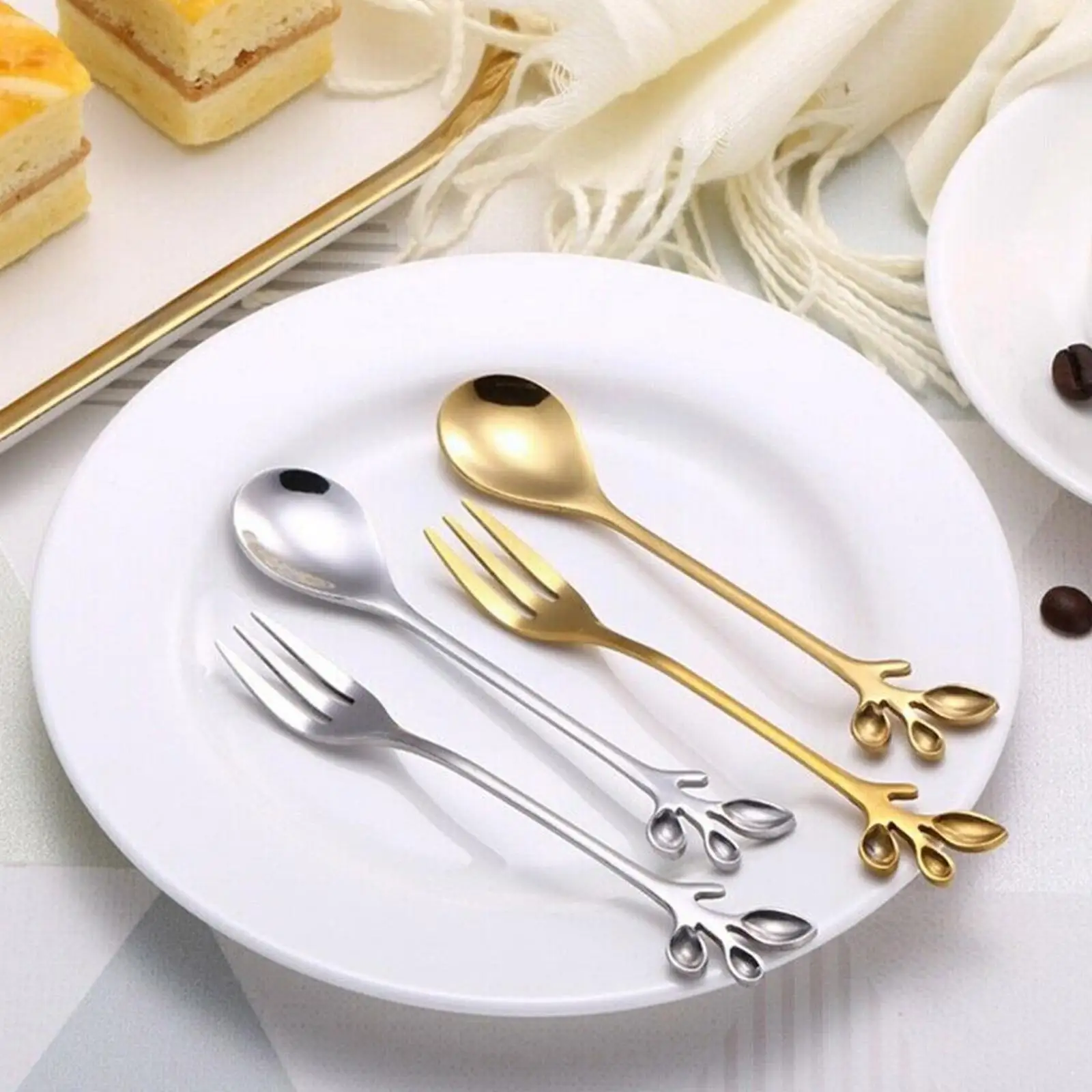 

Steel Branch Spoon Leaf Spoon Fork Steel Cake Fruit Spoon Fork Coffee Spoon K7i1