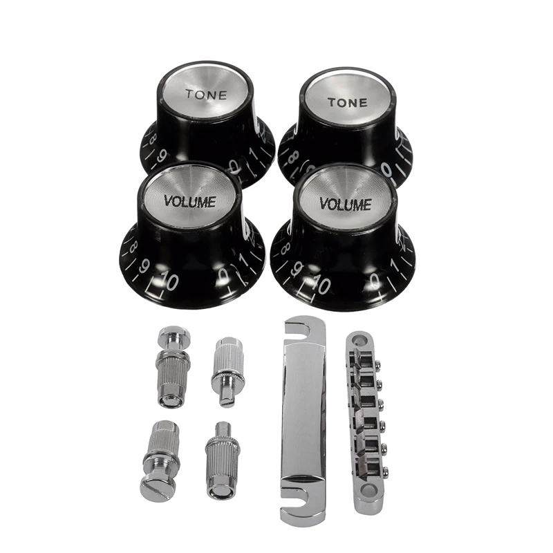 

2Set Accessories: 1Set Guitar Knobs 2 Volumes And 2 Tones Top Hat Bell & 1Set Guitar Tune-O-Matic Bridge Tailpiece Tail
