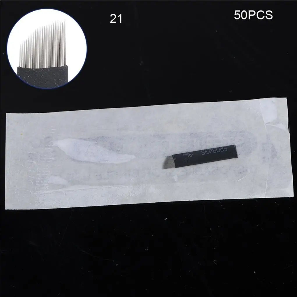 

50pcs Microblading Eyebrows Needles Eyebrow Eye Lips Tattoo Needles 9/12/14/16/21 Pins (21 pin)
