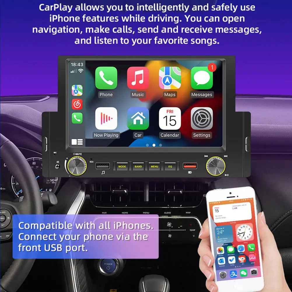 Car Mp5 Player 6.2 Inches Mp4 Radio Bluetooth-compatible USB Interface Compatible For Android-Auto / Ios Carplay