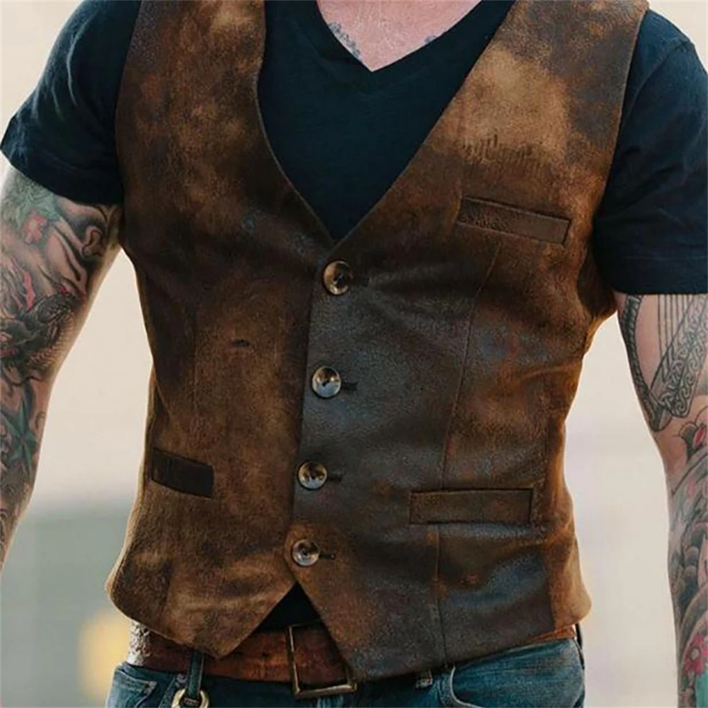 New Fashion Shirt for Men Vintage Turndown Neck Vest Single Breasted One Piece Casual Male Waistcoat Men Vest Jacket Coat