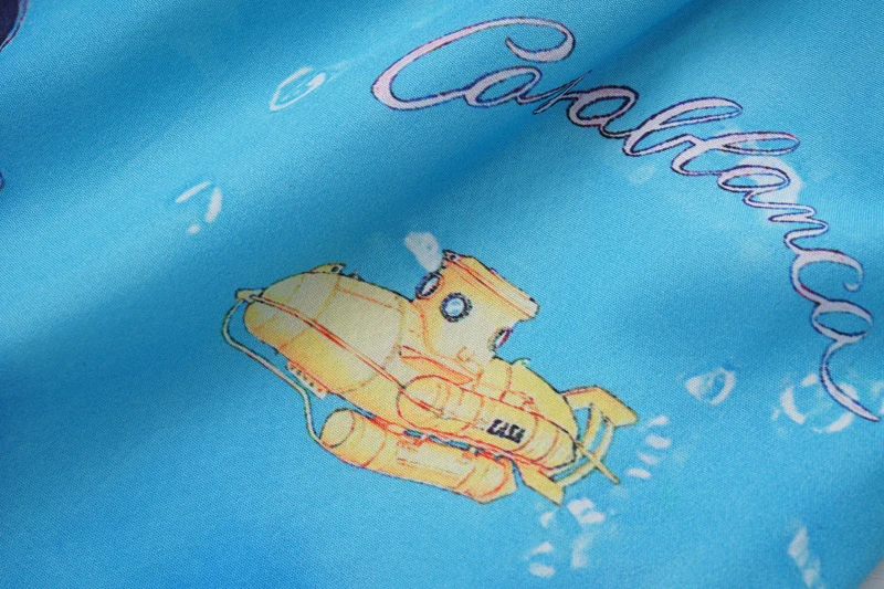 Thin Silk Casablanca Marine Life World Print Mesh Shorts Set Summer Men Women HAWAII BEACH Holiday Shortpant Suit