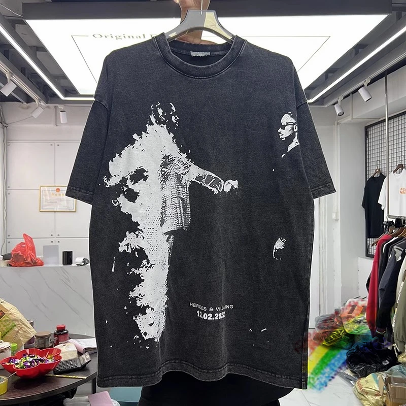 

Черная промытая футболка для мужчин и женщин, винтажная тяжелая ткань, футболка унисекс, топы, футболки