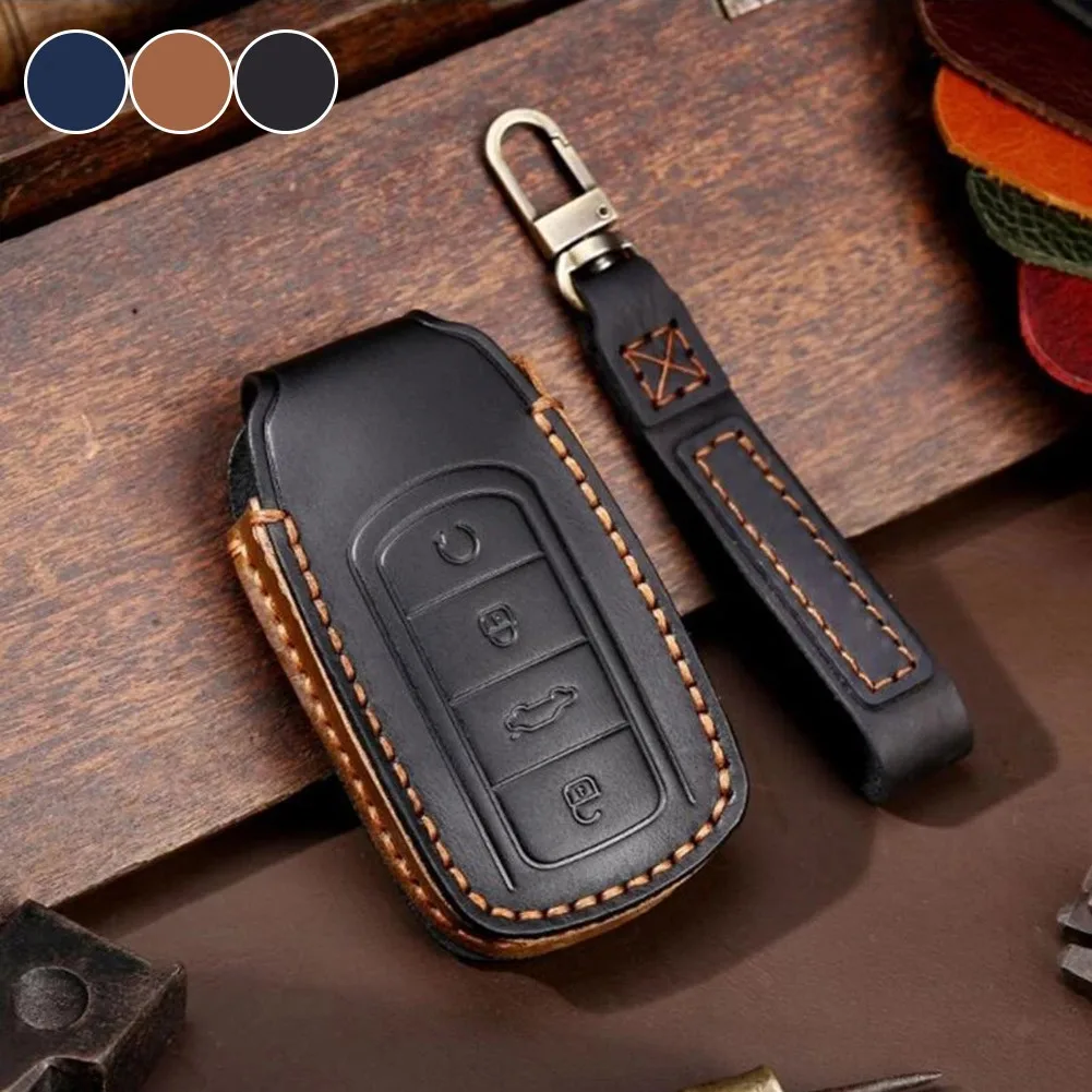 

Leather Car Smart Key Fob Cover Case Holder For Chery Tiggo 8plus 5 Plus 7pro 2021 Car Key Protector Interior Accessories