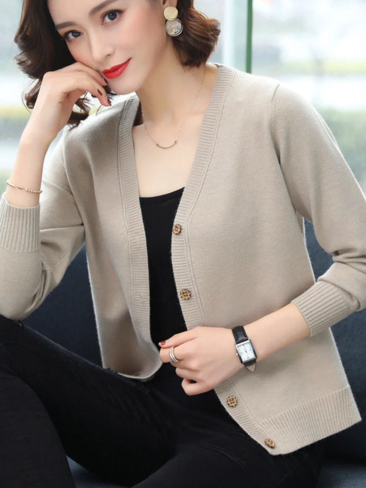 22 осенне-зимний новый кардиган с v-образным вырезом женский кашемировый свитер