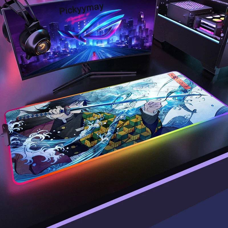 demon slayer anime rgb 900400 rubber gaming mouse pad led laptop keyboard mat anti slip kimetsu no yaiba mousepad cs go xxl free global shipping