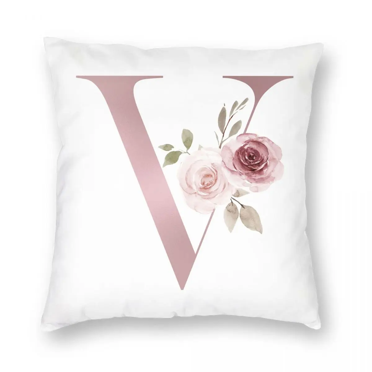 

Letter V Pillowcase Printed Polyester Cushion Cover Decorations Pink Floral Alphabet Pillow Case Cover Home Zipper 40*40cm