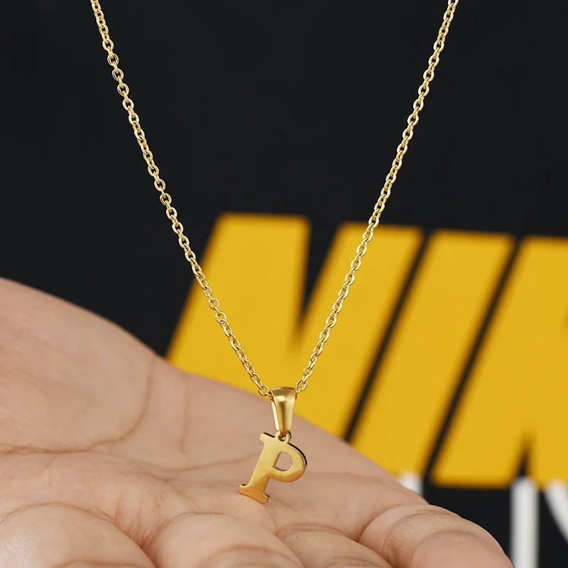 

Gold Stainless Steel Mini Alphabet Women Necklace Women Popular Titanium Steel Small Letter Pendant Women Necklace Jewelry New