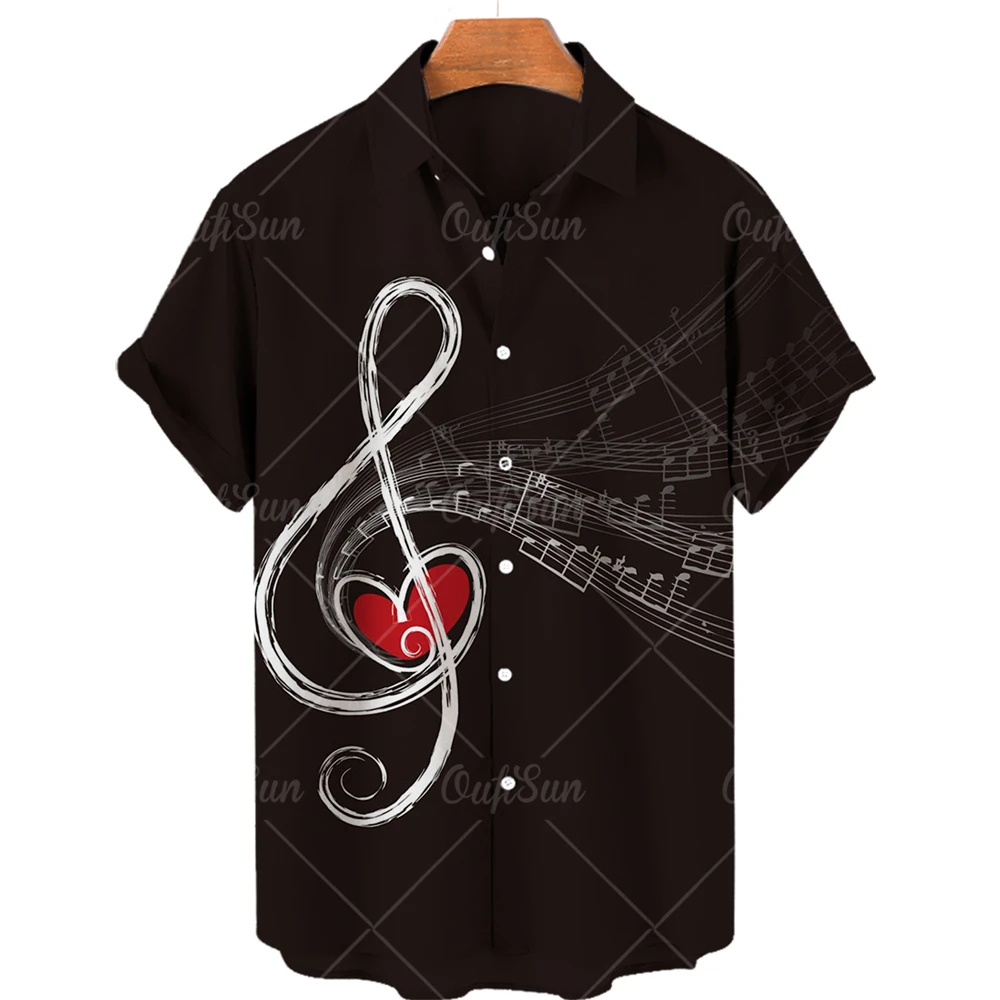 2022 Summer Fashion Men's Women's Music Print Short Sleeve Shirts Single Button Lapel Hawaiian Shirt 5xl Beach Top