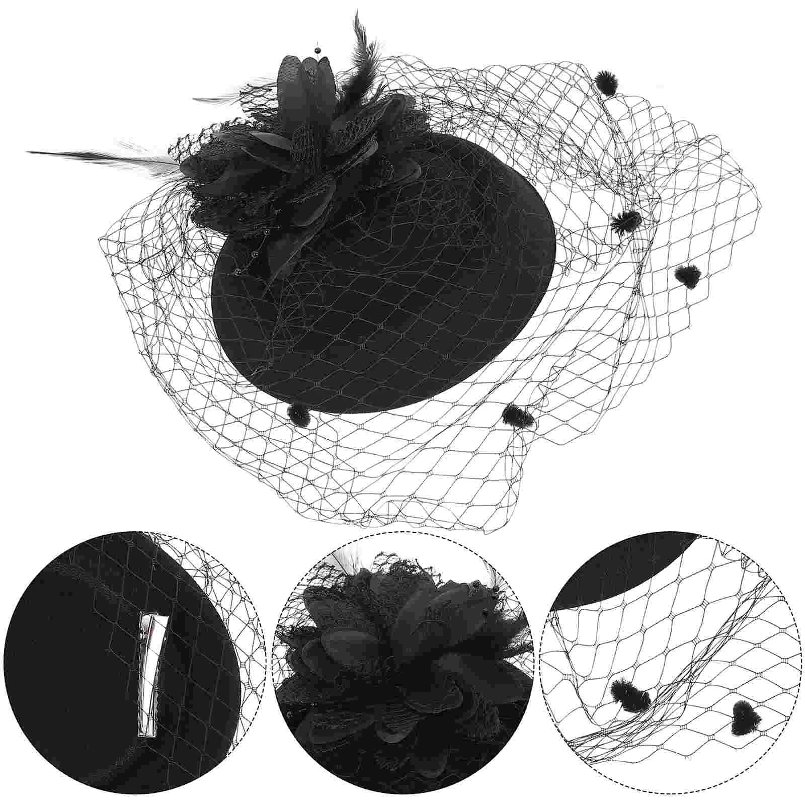 

Hair Ties Women Tea Party Derby Wedding Ornaments Garden Party Hat Veils Brides Fascinator Hair Clip Hairpin Headgear Top Hat