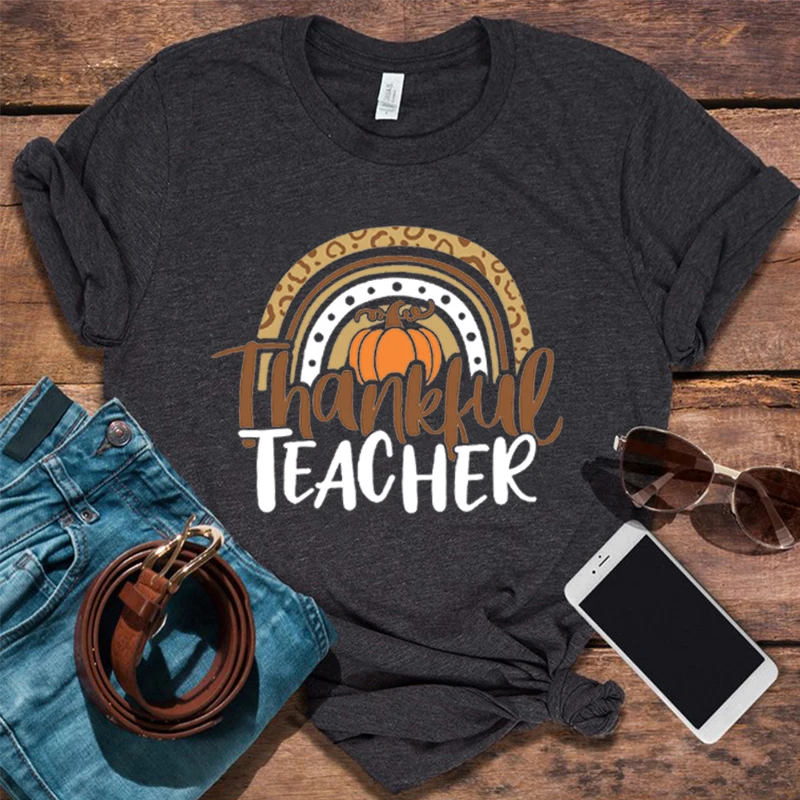 Рубашка для учителя на День Благодарения благодарная Радуга тыква футболка