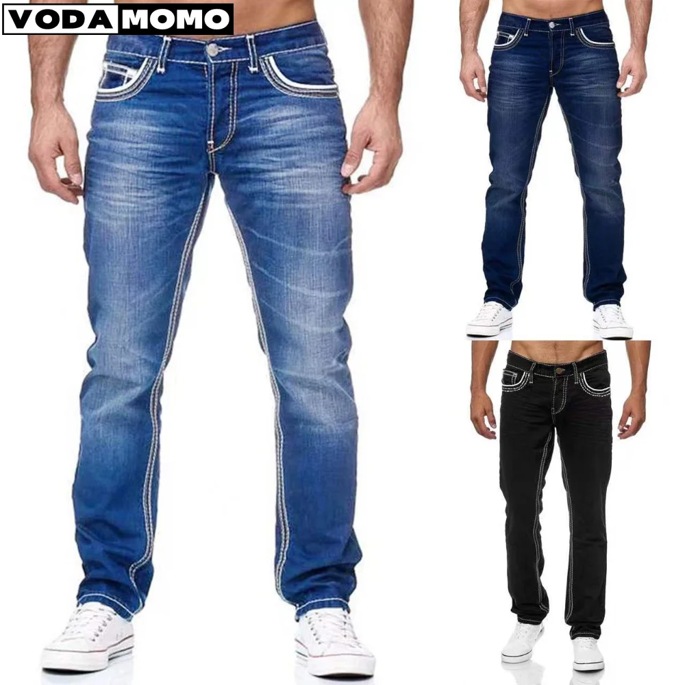 

Fashion Street Style Ripped Skinny Jeans Men Vintage wash Solid Denim Trouser Mens Casual Slim fit pencil denim Pants hot sale