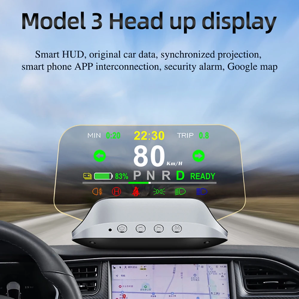 

HUD Head-up Display for Tesla Model 3 Speed Mileage Safety Indicator Light Real-time Driving Time Door Indicator System Ready