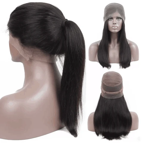 Парик из натуральных прямых волос на полной сетке, длина 36-71 см, цвет черный - изображение