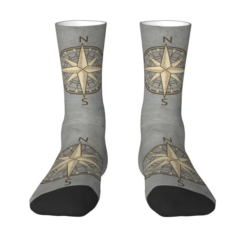 

Funny Print Gray Compass Socks for Women Men Stretchy Summer Autumn Winter Nautical Sailing Sailor Crew Socks