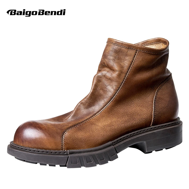 

Very Soft ! Mature Men's British Retro Chelsea Short Boots Businessman Concise Winter Office Cowhide Leather Shoes Trendy Male
