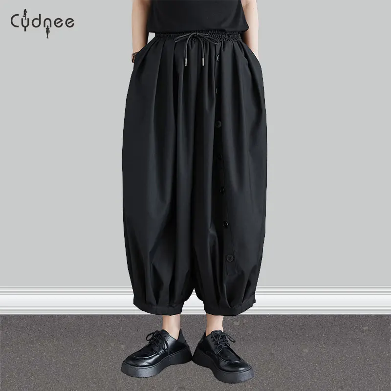 Повседневные капри с карманом женские широкие брюки-кюлоты высокой талией