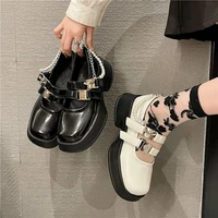 spring autumn pearl chain lolita shoes buckle mary janes shoes leather shallow woman flats girls platform shoes zapatos mujer