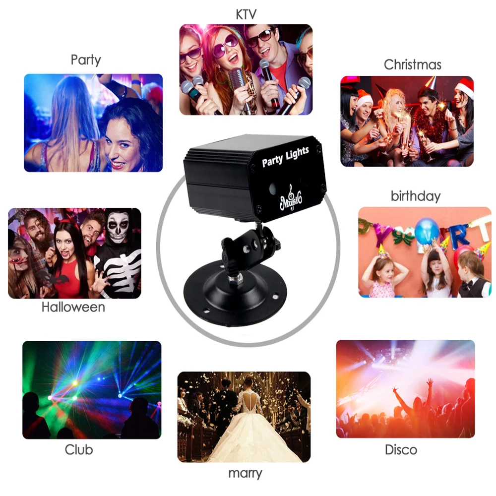 

Mini LED Laser Stage Lighting Disco Light DJ Party 32 Kinds of Patterns Strobe Lamp USB Rechargeable KTV Bar Ambient Light