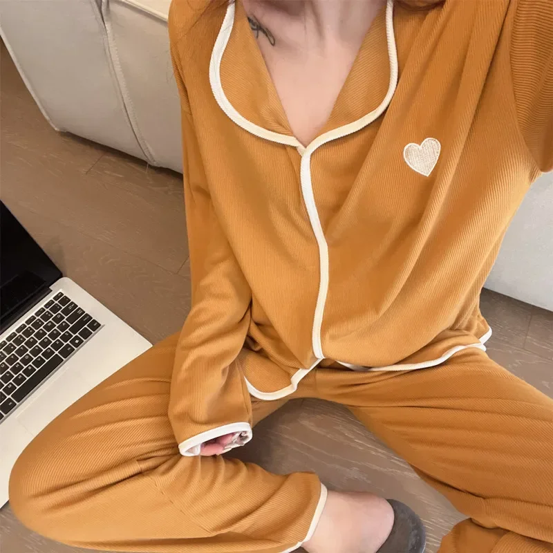 Женский пижамный комплект в японском стиле весна-осень 2023 кардиган с v-образным